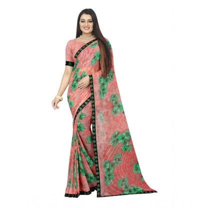 Roneclick Women's Georgette Floral Print Saree With Unstitched Blouse 5.5Mtr (Pink)