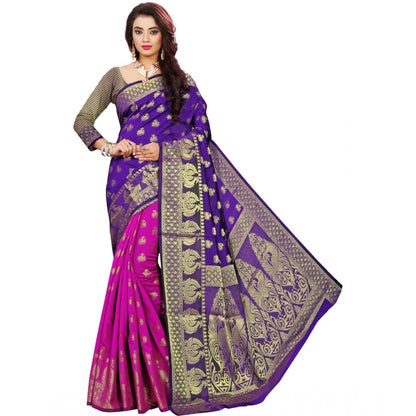 Roneclick Women's Jacquard Woven Saree With Unstitched Blouse 5.5Mtr (Purple)