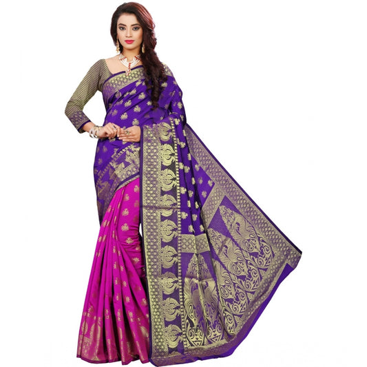 Roneclick Women's Jacquard Woven Saree With Unstitched Blouse 5.5Mtr (Purple)