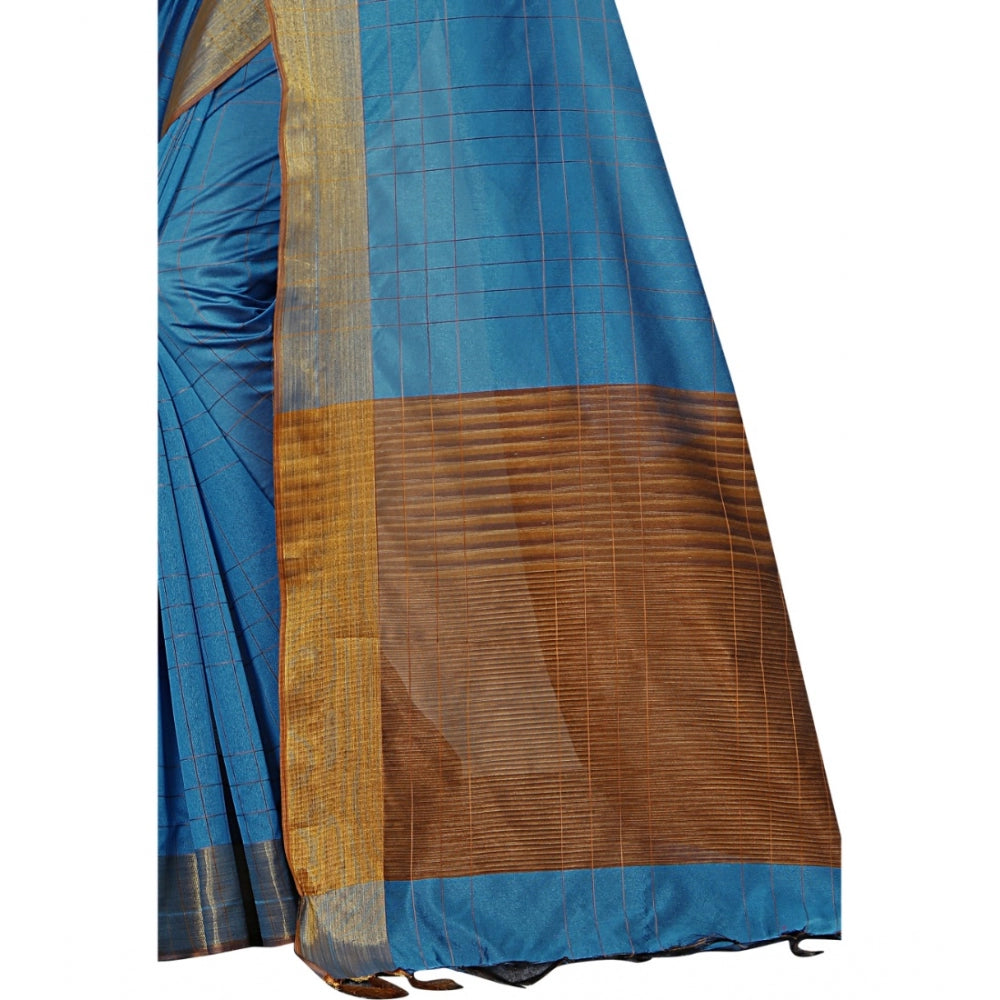 Roneclick Women's Cotton Silk Self Design Saree With Unstitched Blouse 5.5Mtr (Light Blue)