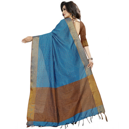 Roneclick Women's Cotton Silk Self Design Saree With Unstitched Blouse 5.5Mtr (Light Blue)