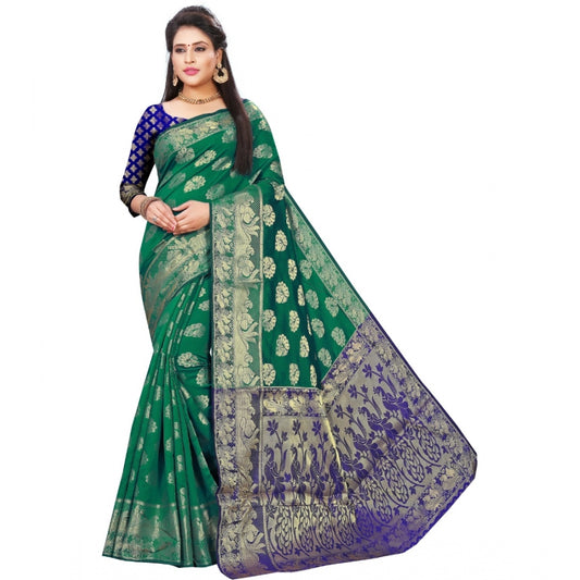 Roneclick Women's Jacquard Woven Saree With Unstitched Blouse 5.5Mtr (Green)