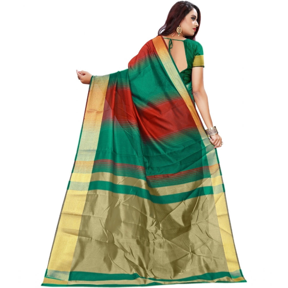 Roneclick Women's Jacquard Woven Saree With Unstitched Blouse 5.5Mtr (Red-Green)