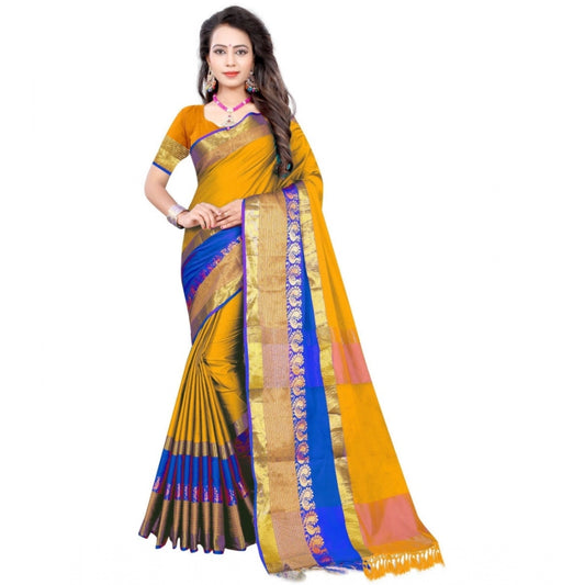 Roneclick Women's Jacquard Woven Saree With Unstitched Blouse 5.5Mtr (Yellow)