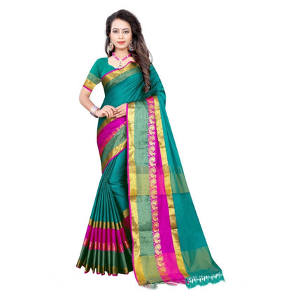 Roneclick Women's Jacquard Woven Saree With Unstitched Blouse 5.5Mtr (Dark Green)