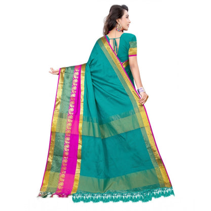 Roneclick Women's Jacquard Woven Saree With Unstitched Blouse 5.5Mtr (Dark Green)