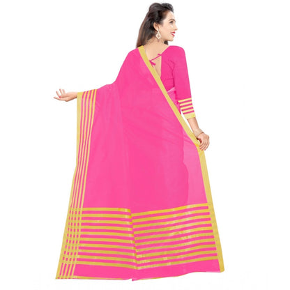 Roneclick Women's Jacquard Striped Saree With Unstitched Blouse 5.5Mtr (Pink)