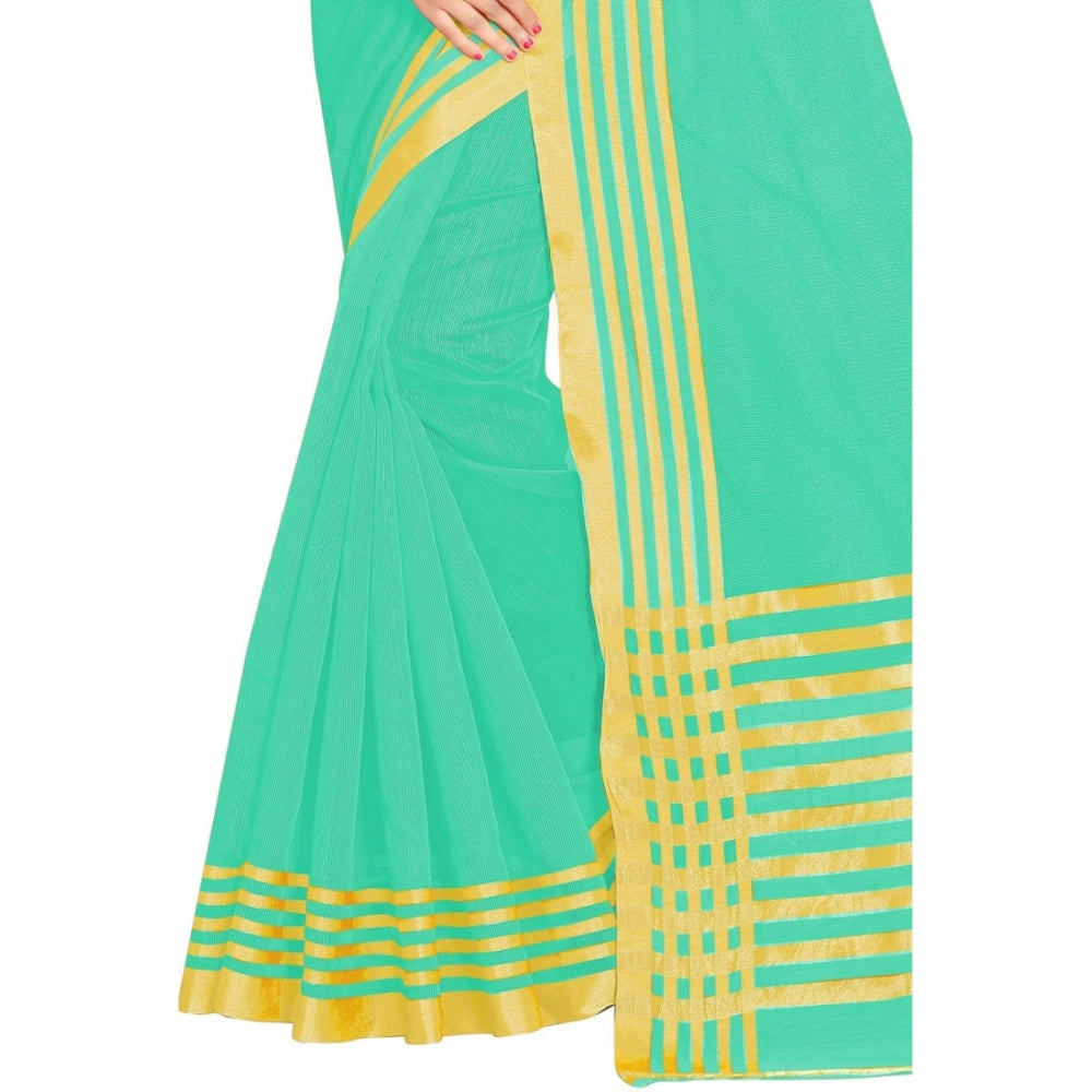 Roneclick Women's Jacquard Striped Saree With Unstitched Blouse 5.5Mtr (Green)