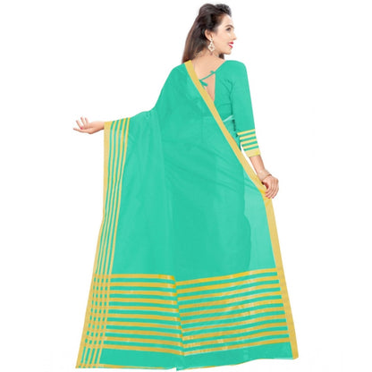 Roneclick Women's Jacquard Striped Saree With Unstitched Blouse 5.5Mtr (Green)