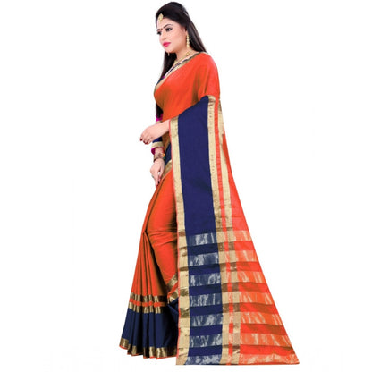 Roneclick Women's Jacquard Woven Saree With Unstitched Blouse 5.5Mtr (Orange)