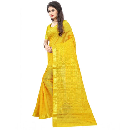 Roneclick Women's Jacquard Woven Saree With Unstitched Blouse 5.5Mtr (Yellow)