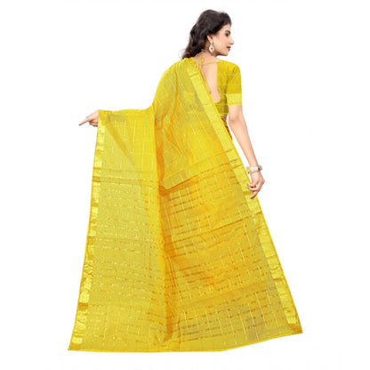 Roneclick Women's Jacquard Woven Saree With Unstitched Blouse 5.5Mtr (Yellow)