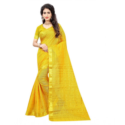 Roneclick Women's Jacquard Woven Saree With Unstitched Blouse 5.5Mtr (Yellow)