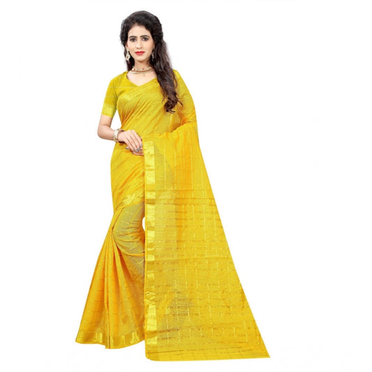 Roneclick Women's Jacquard Woven Saree With Unstitched Blouse 5.5Mtr (Yellow)