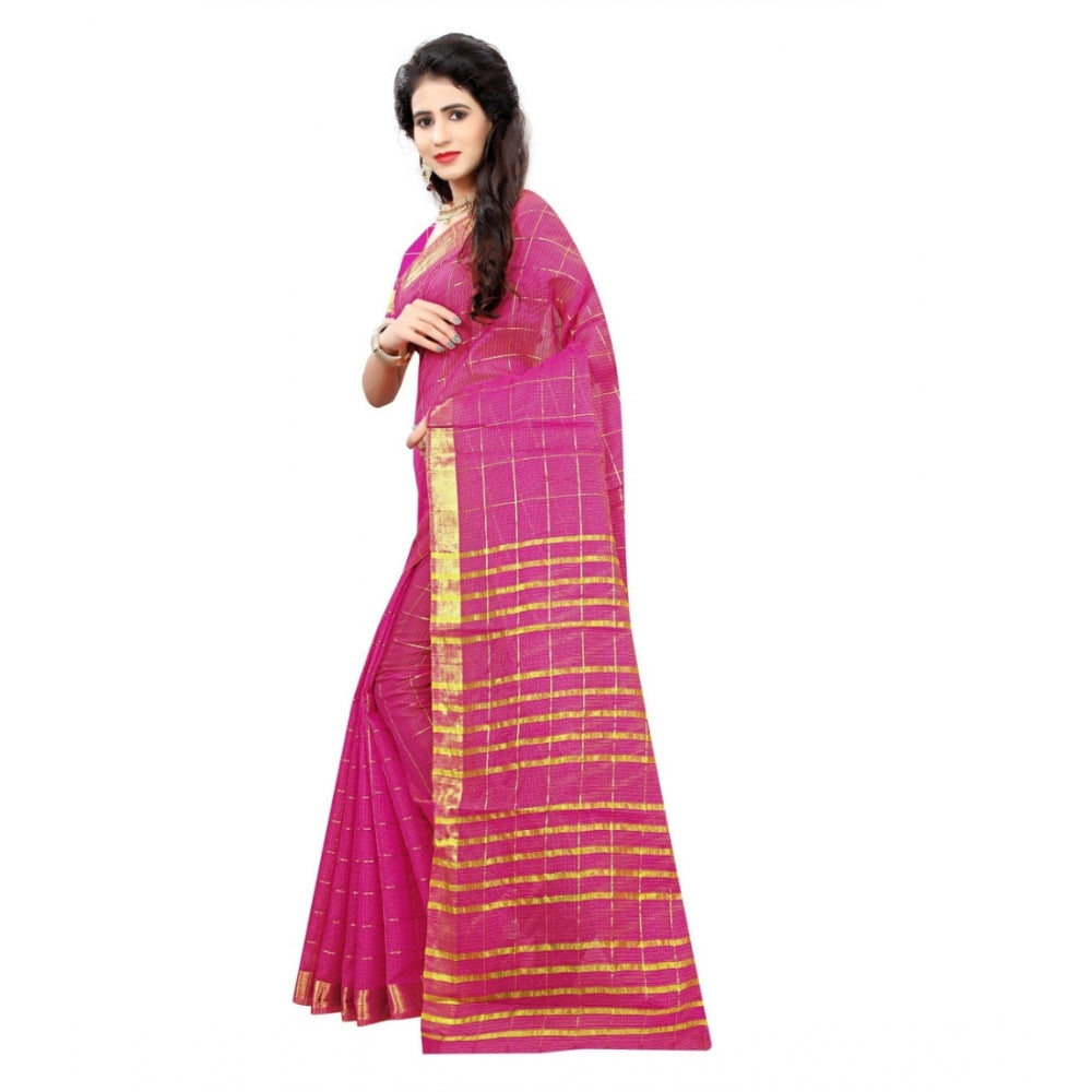 Roneclick Women's Jacquard Woven Saree With Unstitched Blouse 5.5Mtr (Pink)