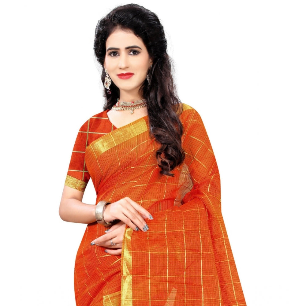 Roneclick Women's Jacquard Woven Saree With Unstitched Blouse 5.5Mtr (Orange)