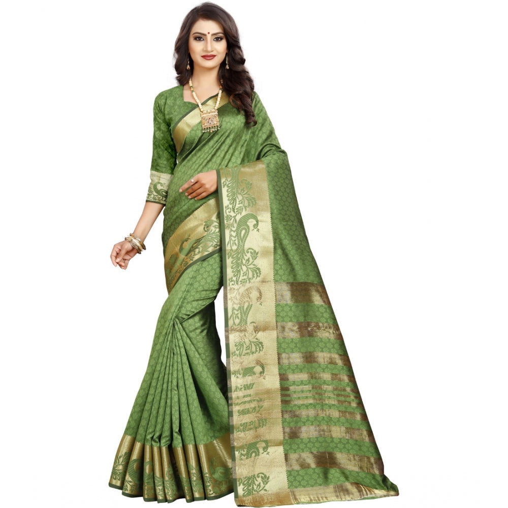 Roneclick Women's Jacquard Woven Saree With Unstitched Blouse 5.5Mtr (Green)