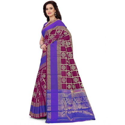 Roneclick Women's Jacquard Woven Saree With Unstitched Blouse 5.5Mtr (Purple)