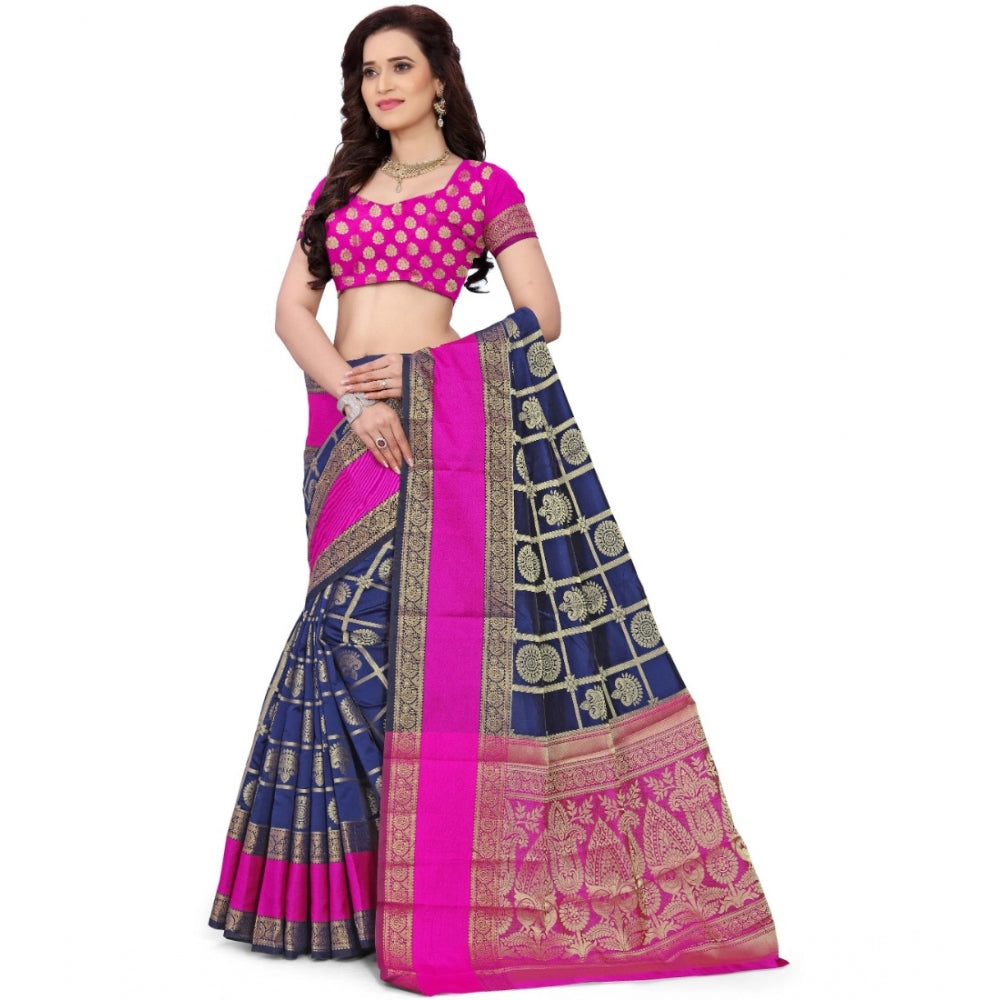 Roneclick Women's Jacquard Woven Saree With Unstitched Blouse 5.5Mtr (Blue)