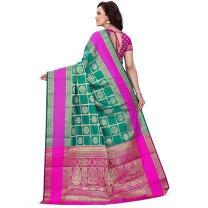 Roneclick Women's Jacquard Woven Saree With Unstitched Blouse 5.5Mtr (Light Green)