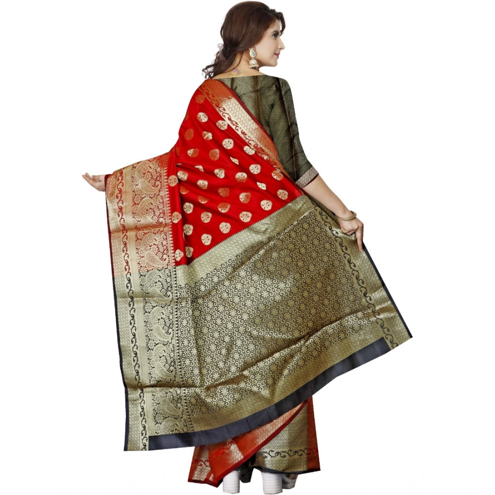 Roneclick Women's Jacquard Woven Saree With Unstitched Blouse 5.5Mtr (Red)