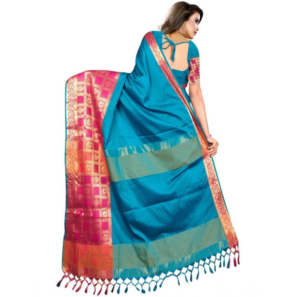 Roneclick Women's Jacquard Woven Saree With Unstitched Blouse 5.5Mtr (Multicolor)