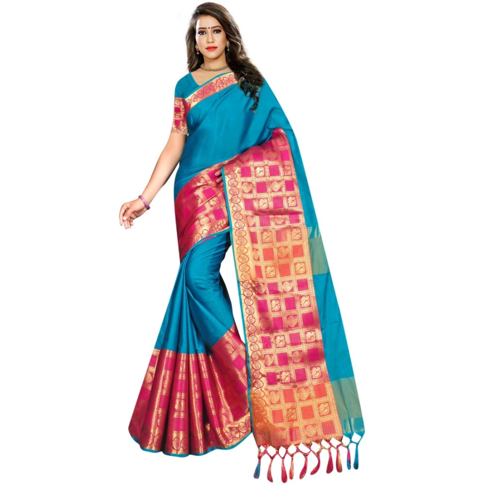 Roneclick Women's Jacquard Woven Saree With Unstitched Blouse 5.5Mtr (Multicolor)