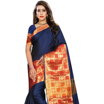 Roneclick Women's Jacquard Woven Saree With Unstitched Blouse 5.5Mtr (Blue)