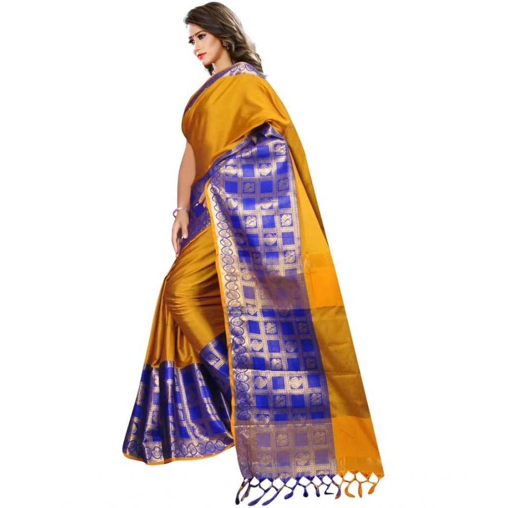 Roneclick Women's Jacquard Woven Saree With Unstitched Blouse 5.5Mtr (Mustard)