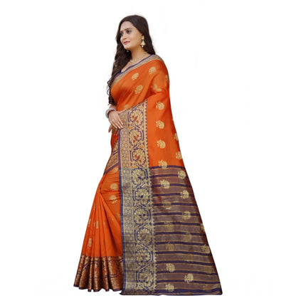 Roneclick Women's Silk Blend Woven Saree With Unstitched Blouse 5.5Mtr (Gold-Orange)