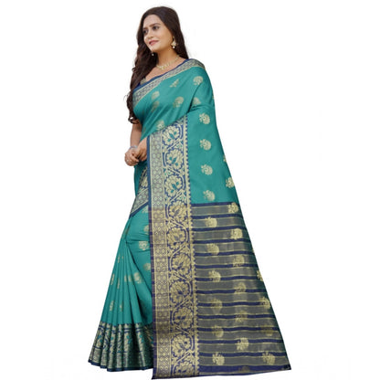 Roneclick Women's Silk Blend Woven Saree With Unstitched Blouse 5.5Mtr (Dark Blue-Green)