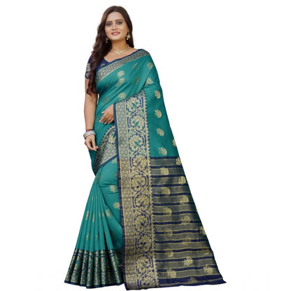 Roneclick Women's Silk Blend Woven Saree With Unstitched Blouse 5.5Mtr (Dark Blue-Green)