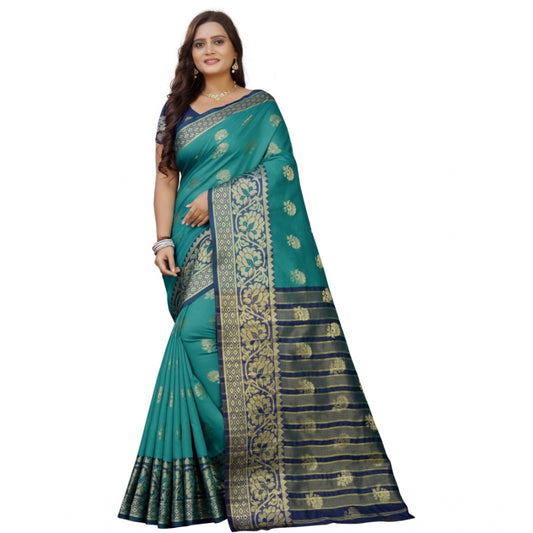 Roneclick Women's Silk Blend Woven Saree With Unstitched Blouse 5.5Mtr (Dark Blue-Green)