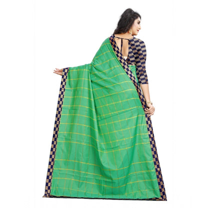 Roneclick Women's Cotton Silk Checkered Saree With Unstitched Blouse 5.5Mtr (Green)