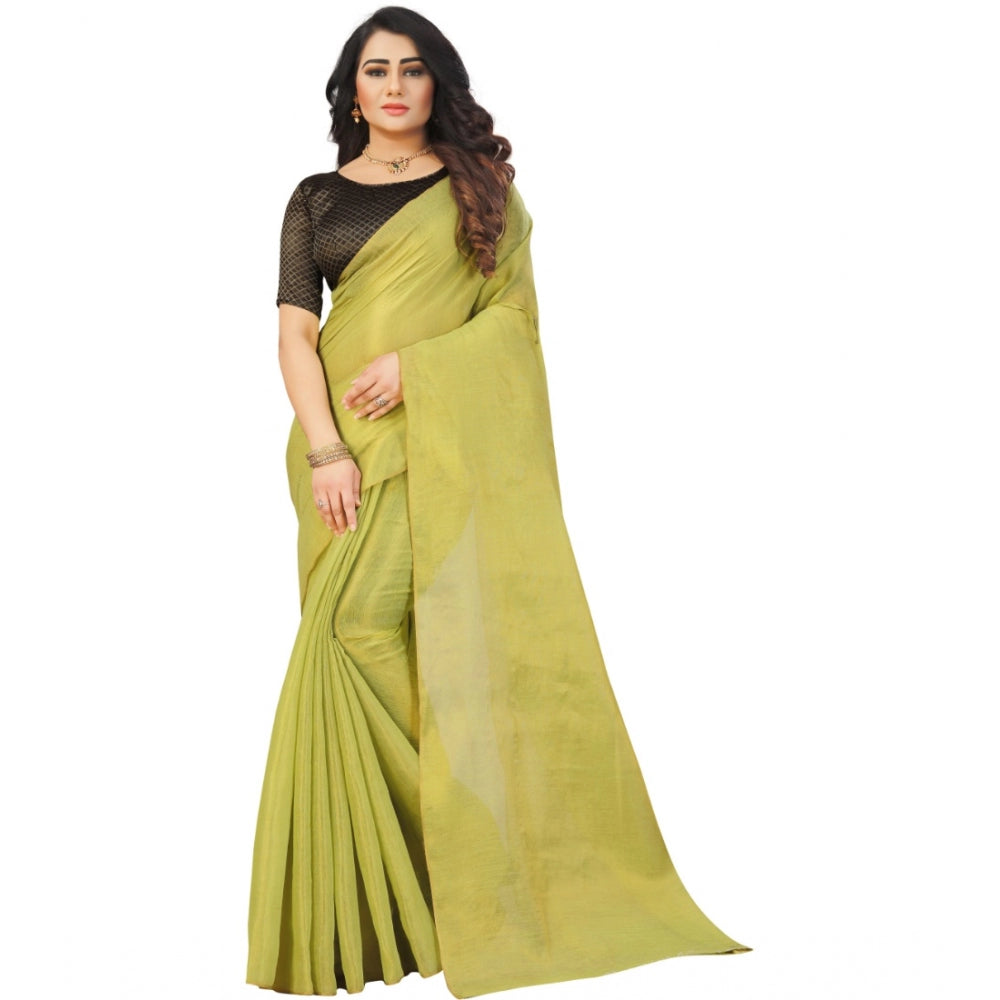 Roneclick Women's Cotton Silk Self Design Saree With Unstitched Blouse 5.5Mtr (Light Green)