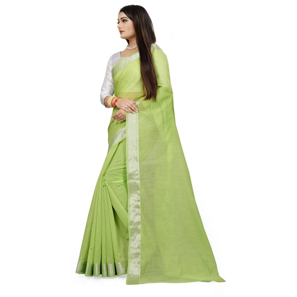 Roneclick Women's Cotton Silk Self Design Saree With Unstitched Blouse 5.5Mtr (Green)