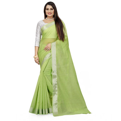 Roneclick Women's Cotton Silk Self Design Saree With Unstitched Blouse 5.5Mtr (Green)