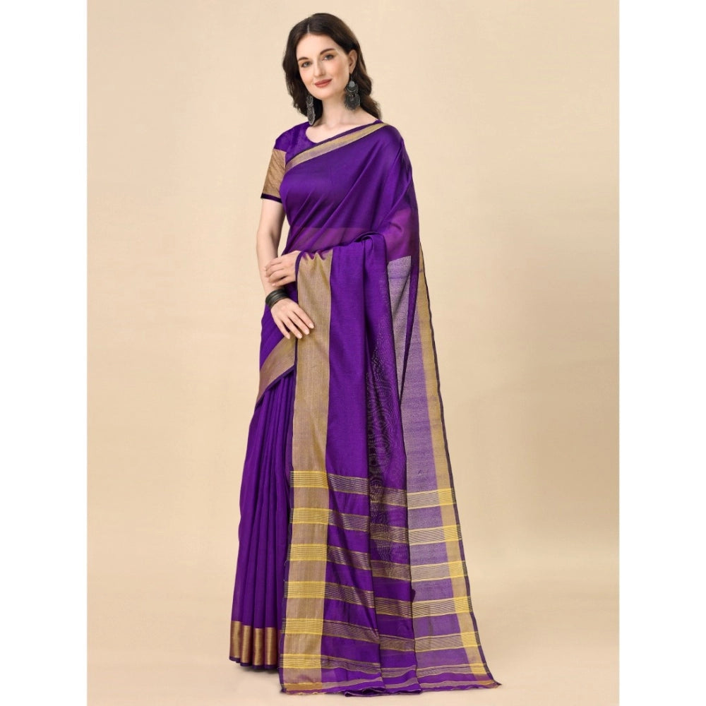 Roneclick Women's Cotton Silk Striped Saree With Unstitched Blouse 5.5Mtr (Multicolor)