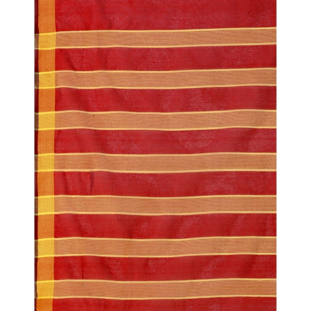 Roneclick Women's Cotton Silk Striped Saree With Unstitched Blouse 5.5Mtr (Red)