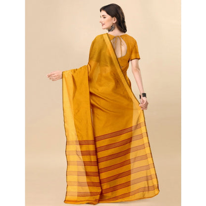 Roneclick Women's Cotton Silk Striped Saree With Unstitched Blouse 5.5Mtr (Mustard)