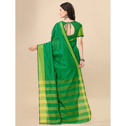 Roneclick Women's Cotton Silk Striped Saree With Unstitched Blouse 5.5Mtr (Green)