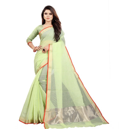 Roneclick Women's Cotton Silk Checkered Saree With Unstitched Blouse 5.5Mtr (Green)