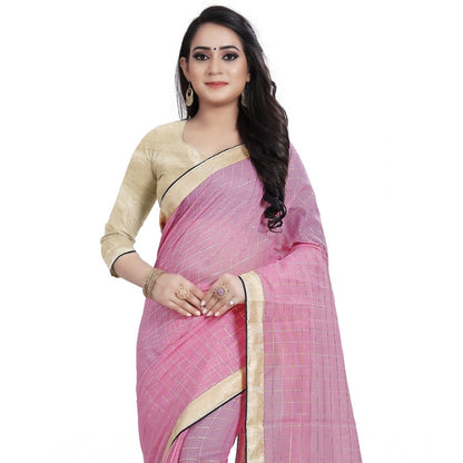 Roneclick Women's Cotton Silk Checkered Saree With Unstitched Blouse 5.5Mtr (Multicolor)