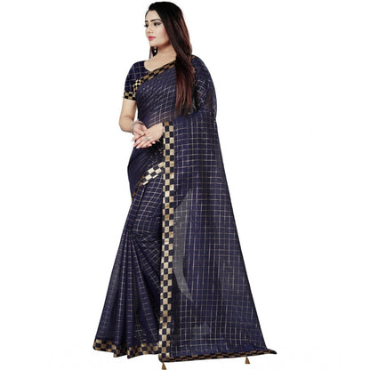 Roneclick Women's Cotton Silk Checkered Saree With Unstitched Blouse 5.5Mtr (Multicolor)