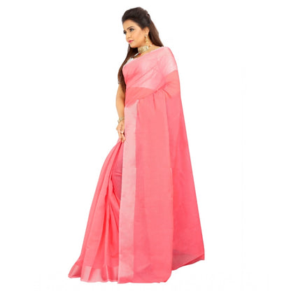 Roneclick Women's Cotton Silk Self Design Saree With Unstitched Blouse 5.5Mtr (Pink)