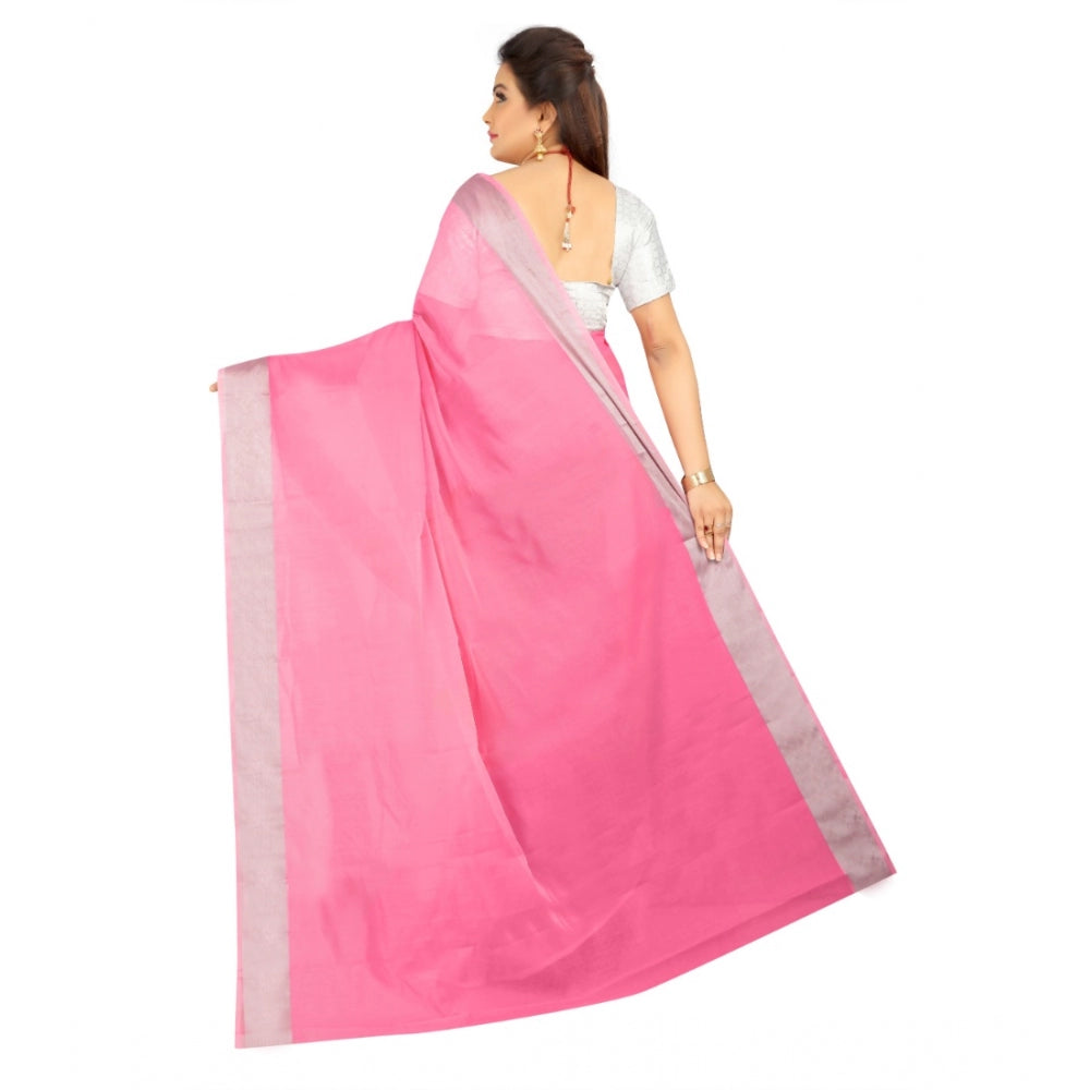 Roneclick Women's Cotton Silk Self Design Saree With Unstitched Blouse 5.5Mtr (Pink)