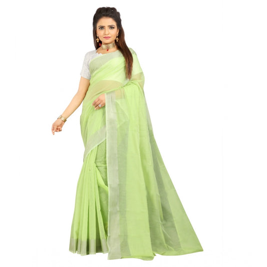 Roneclick Women's Cotton Silk Self Design Saree With Unstitched Blouse 5.5Mtr (Light Green)