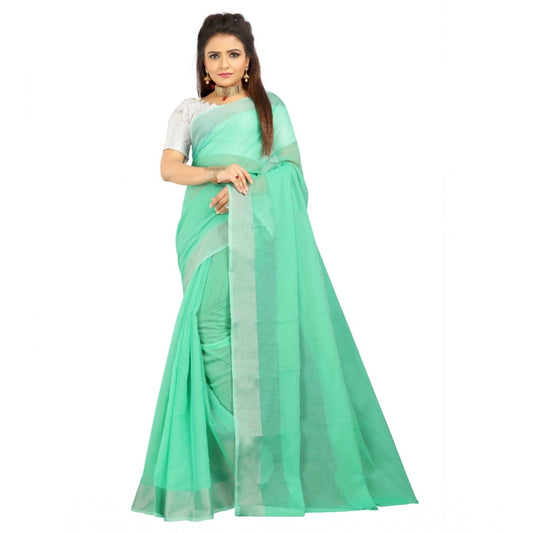 Roneclick Women's Cotton Silk Self Design Saree With Unstitched Blouse 5.5Mtr (Green)