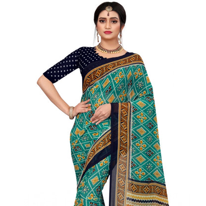 Roneclick Women's Georgette Floral Print Saree With Unstitched Blouse 5.5Mtr (Dark Green)