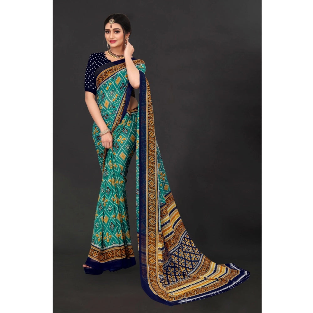 Roneclick Women's Georgette Floral Print Saree With Unstitched Blouse 5.5Mtr (Dark Green)